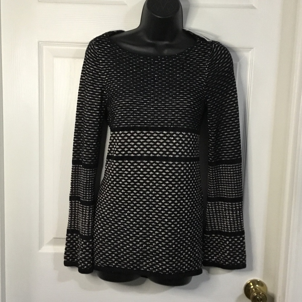 White House Black Market Black With Ecru Sweater, Size SP, NWT.